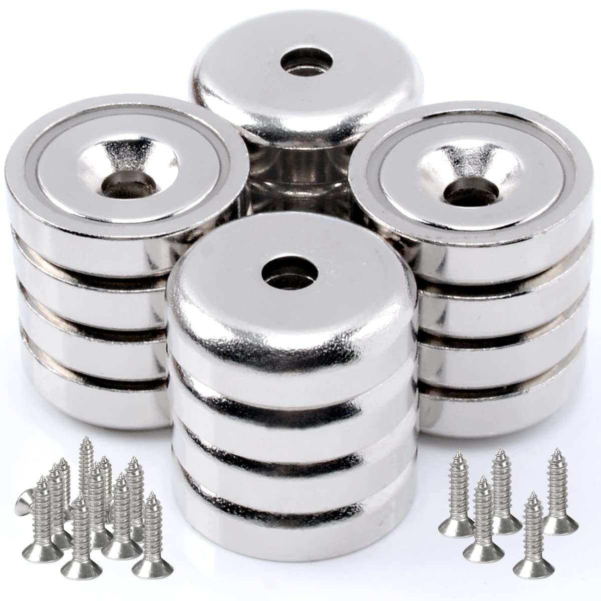 16pcs heavy-duty neodymium magnets, 60lbs pull, 25mm with holes & screws for DIY