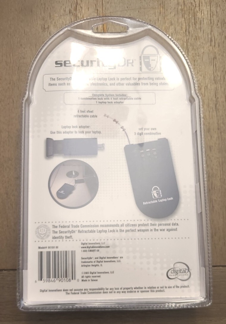 Security DR. Retractable Laptop Lock Clamshell Packaging NEW SEALED Ships FREE