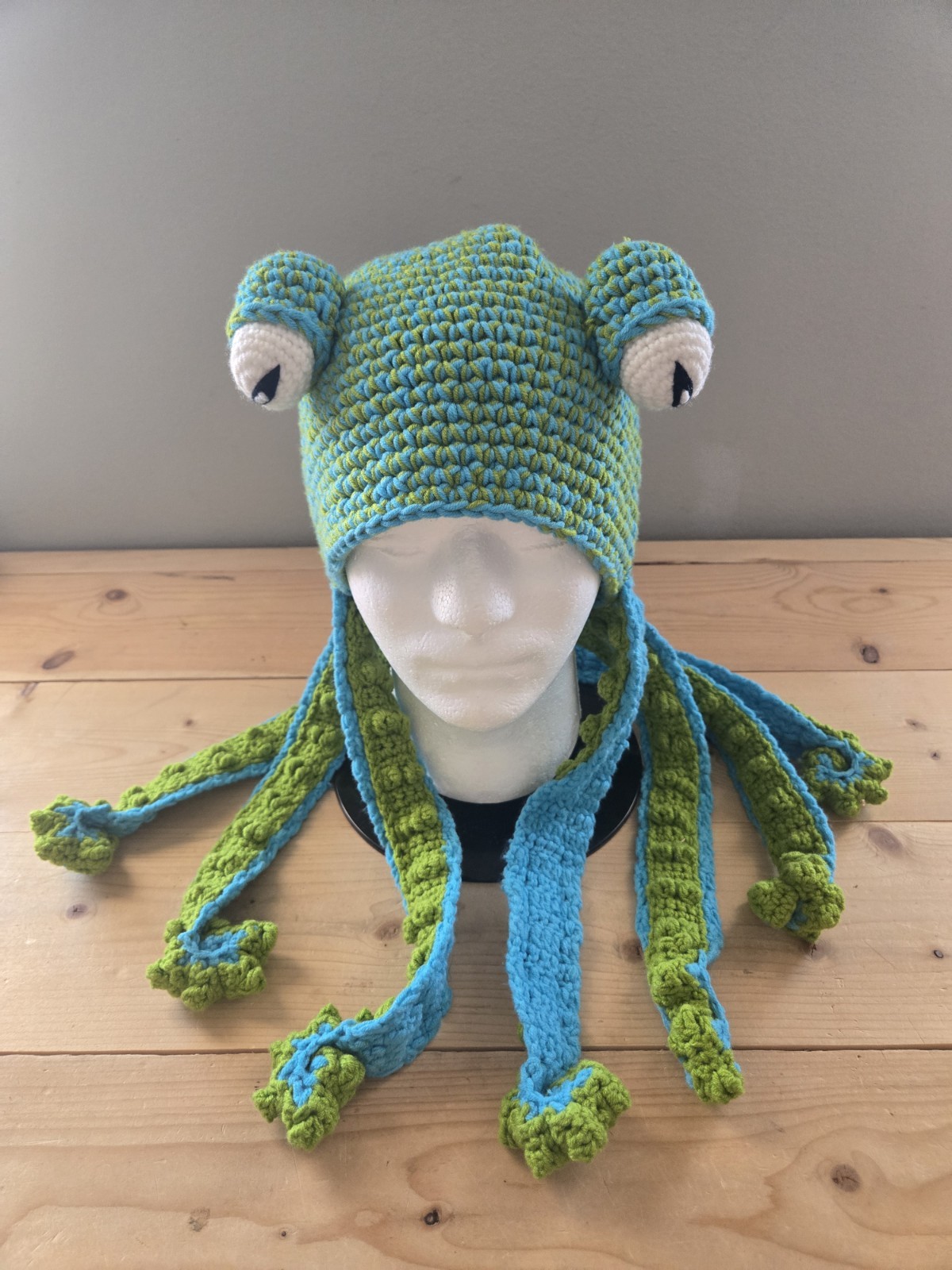 Handmade Squid Octopus Tentacle Hat Crochet Green Blue