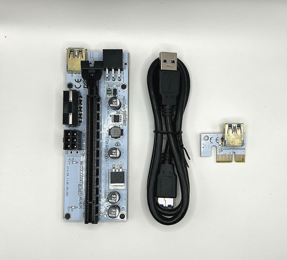 GPU Risers - PCI-E 1x to 16x Powered USB3.0 - White - 8 Pack