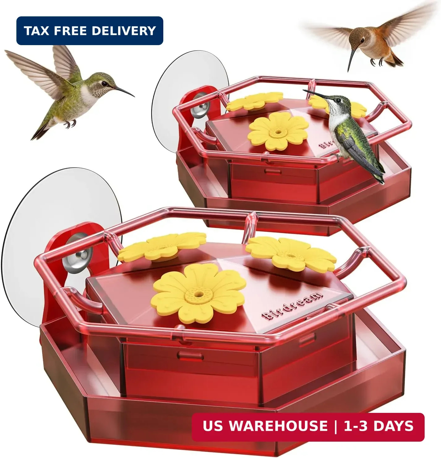 Birdream 2 Pack Window Hummingbird Feeders for Outdoors, Hummingbird Feeder with