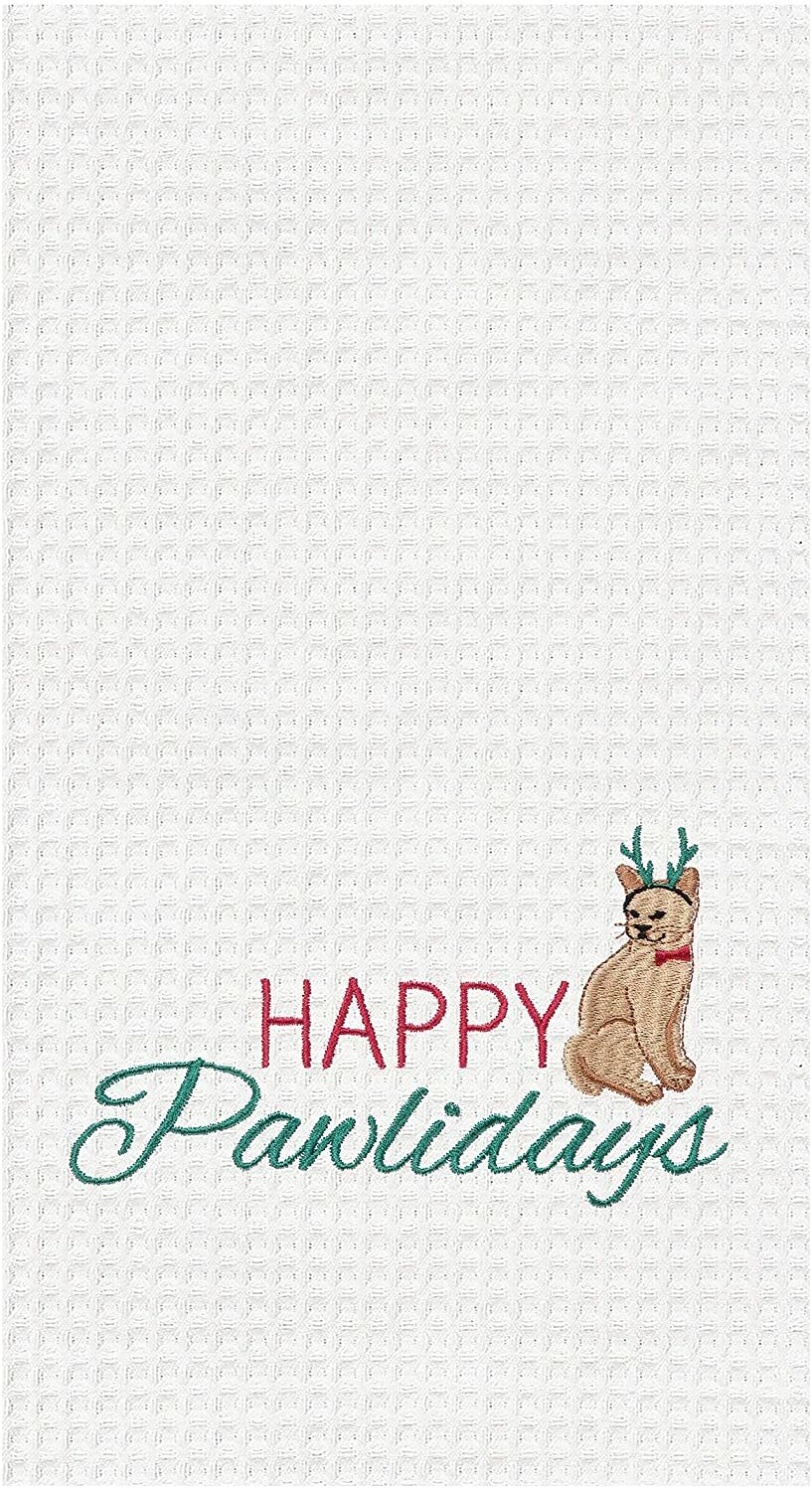 GALLERIE II "HAPPY PAWLIDAYS" CAT TOWEL CHRISTMAS HOLIDAY DECOR