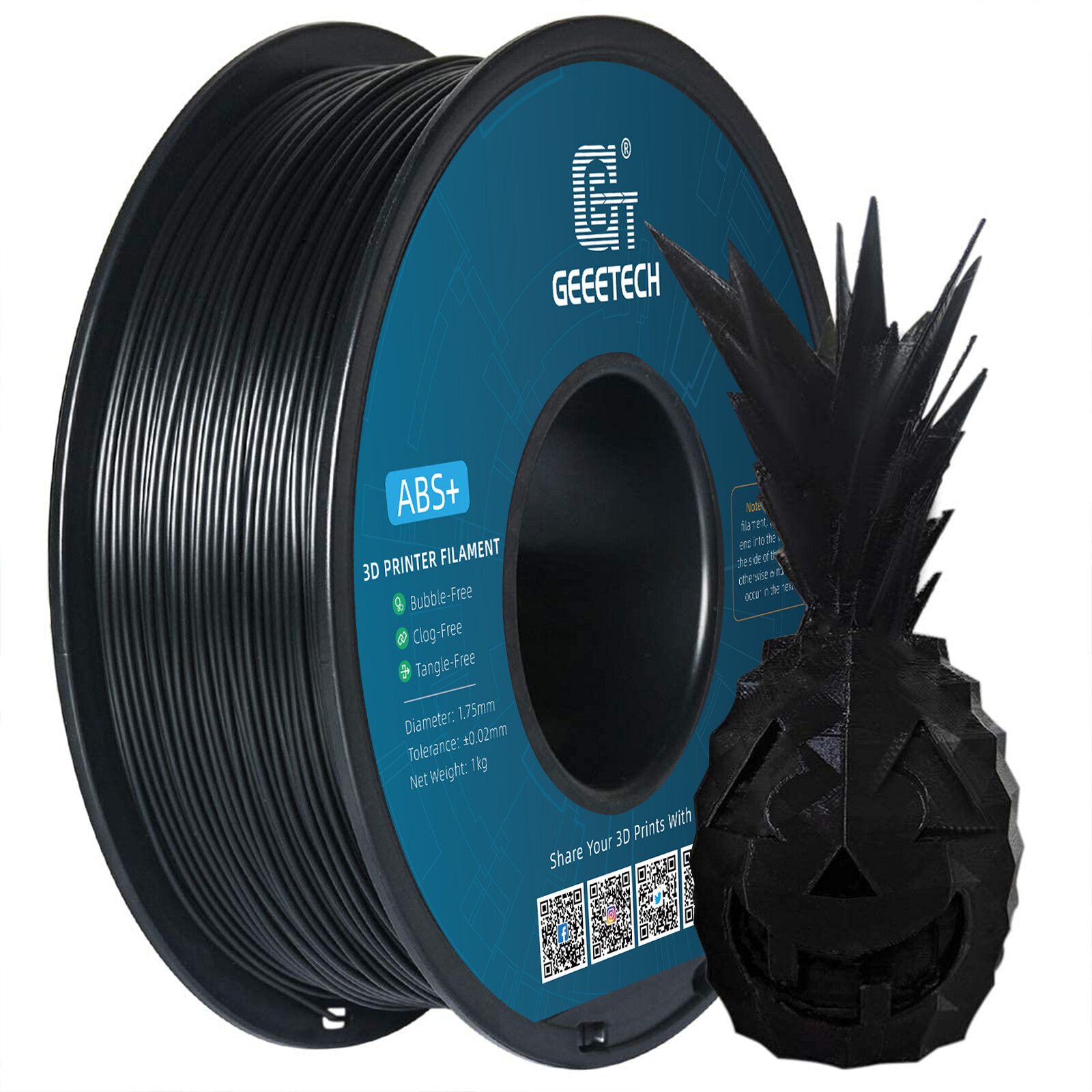 Geeetech 3D Printer ABS+ Filament 1.75mm 1KG/roll Single Black Consumables New