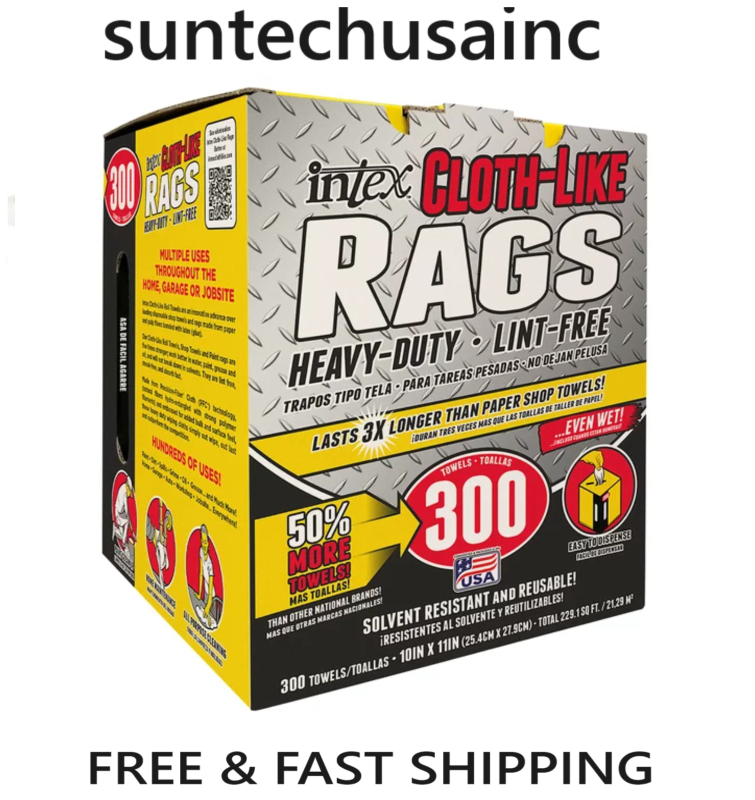 Intex Cloth-Like Rags in a Box 300 Towels, 10"x11" Heavy-Duty Trapos Tipo Tela