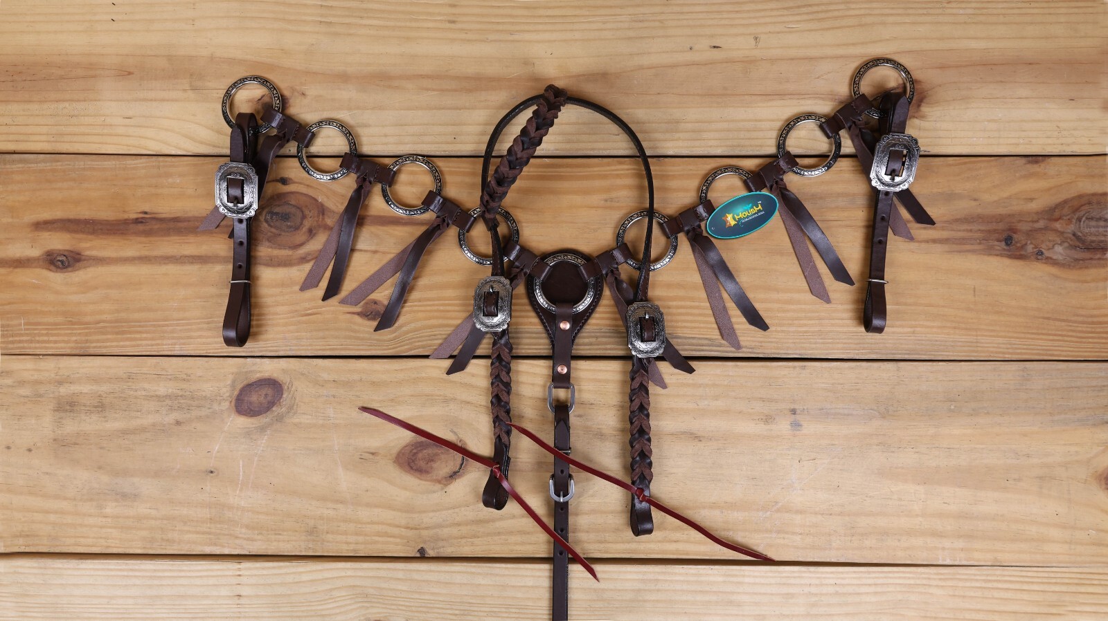 MOUSM Ring One Ear Headstall & Breast Collar Tack Set - Metallic Brown Leather