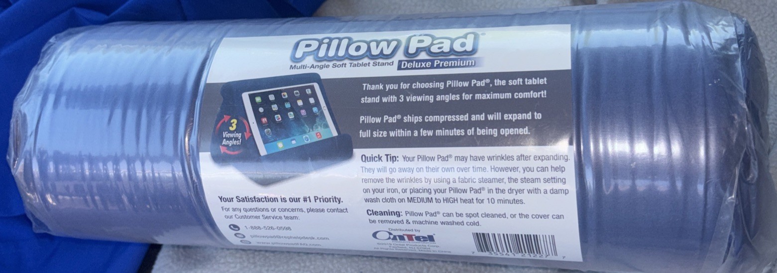 Ontel Pillow Pad Multi-Angle Soft Tablet Stand, Blue Brand New