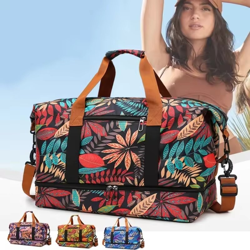Womens Floral Travel Duffel Bag Weekender Gym Yoga Carry On Shoe Compartment