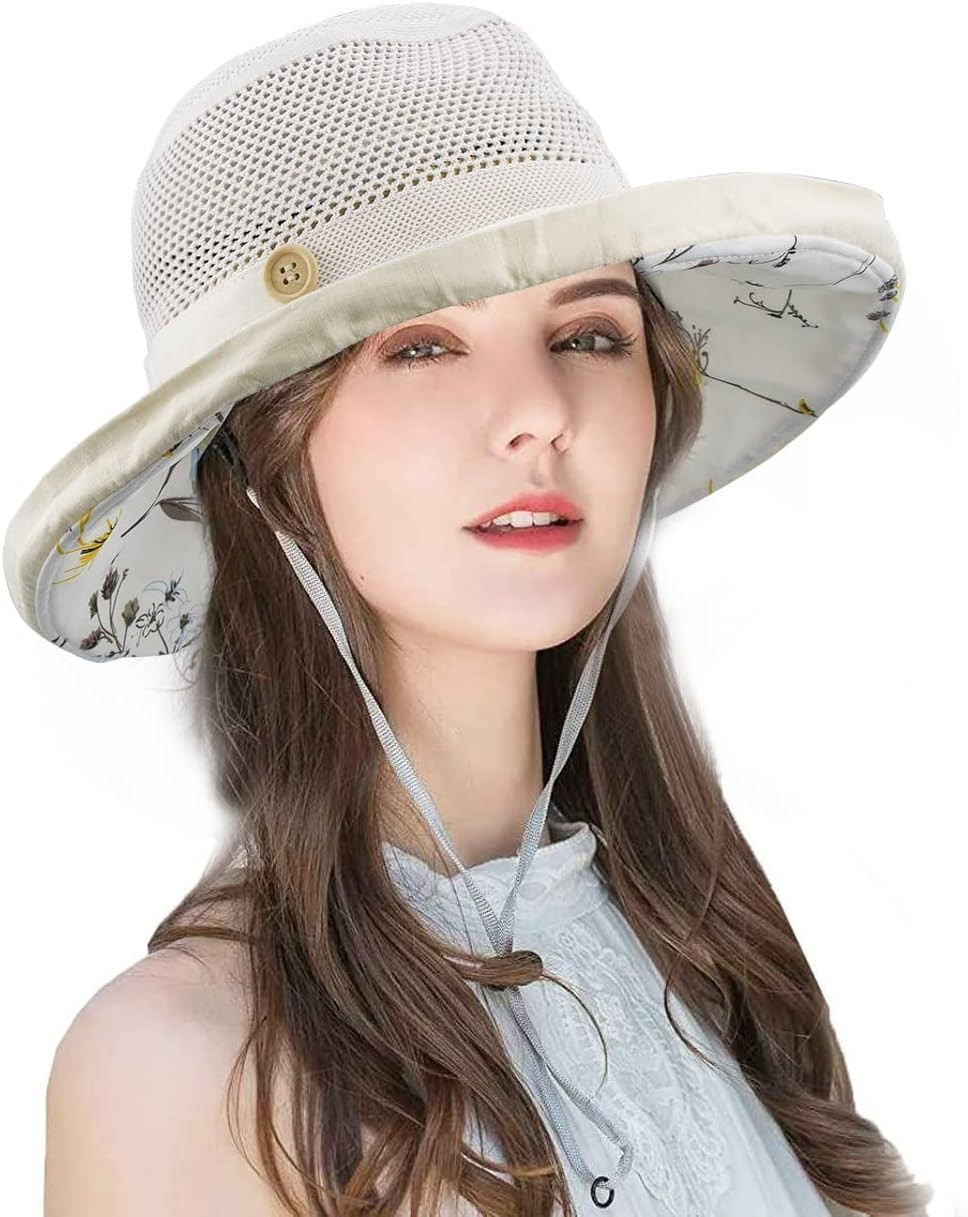 Mesh-Sun-Hats Women's-Foldable-Fishing-Hat Wide-Brim Summer Outdoor UV-Protectio