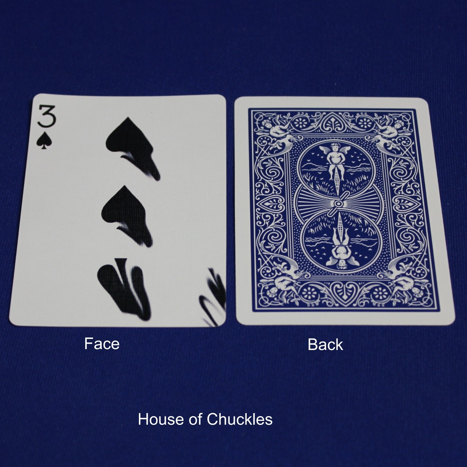 3 of Spades, Smeared, Bicycle Printed Gaff Card, Blue