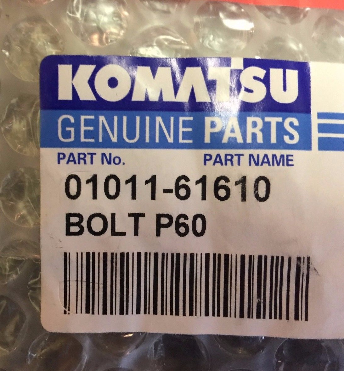 01011-61610 Komatsu Bolt P60 *LISTING IS FOR ONE 1 BOLT* (NEW)