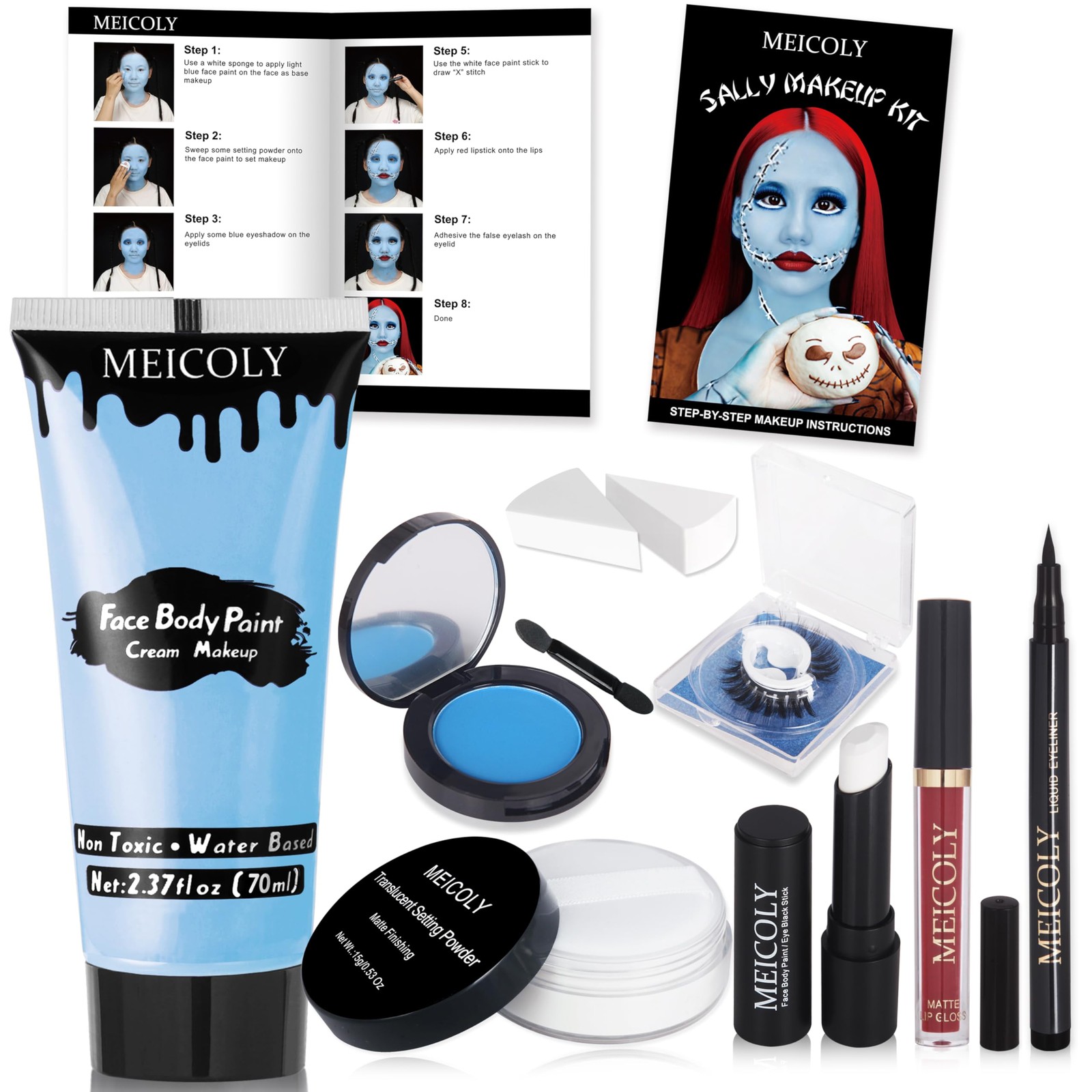 Sally Makeup Kit,Complete Sally Corpse Bride Makeup Set for Halloween SFX Sta...