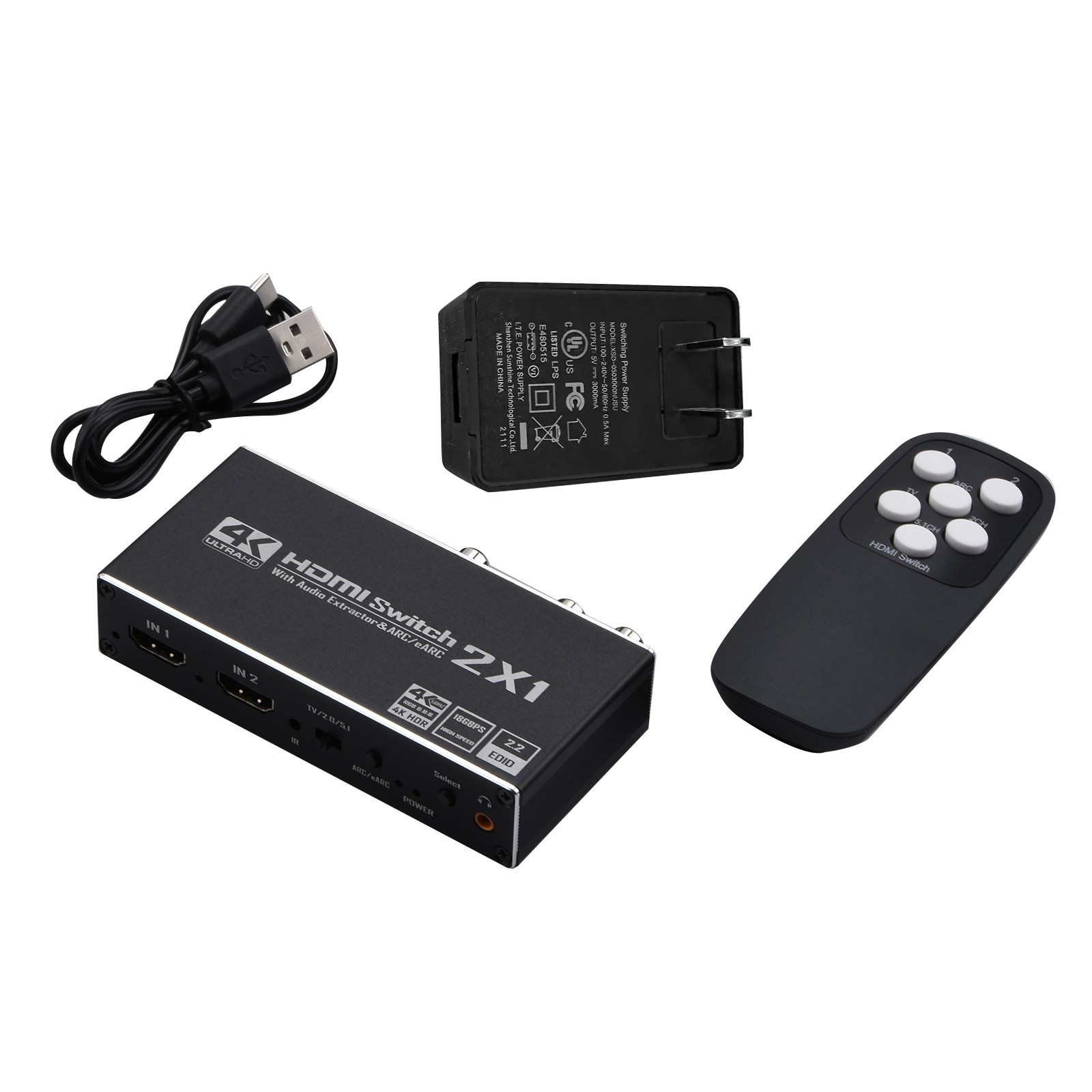 2 In 1 Out HDMI ARC Audio Switcher Selector 4K 2x1 HDMI Switch Audio Extractor