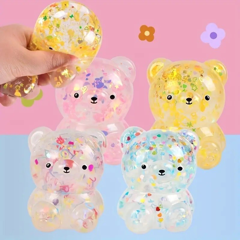 4pc/set JUMBO GLITTER Bear Squishy Mochi Fidget  Sensory Toy Party Favors Kawaii