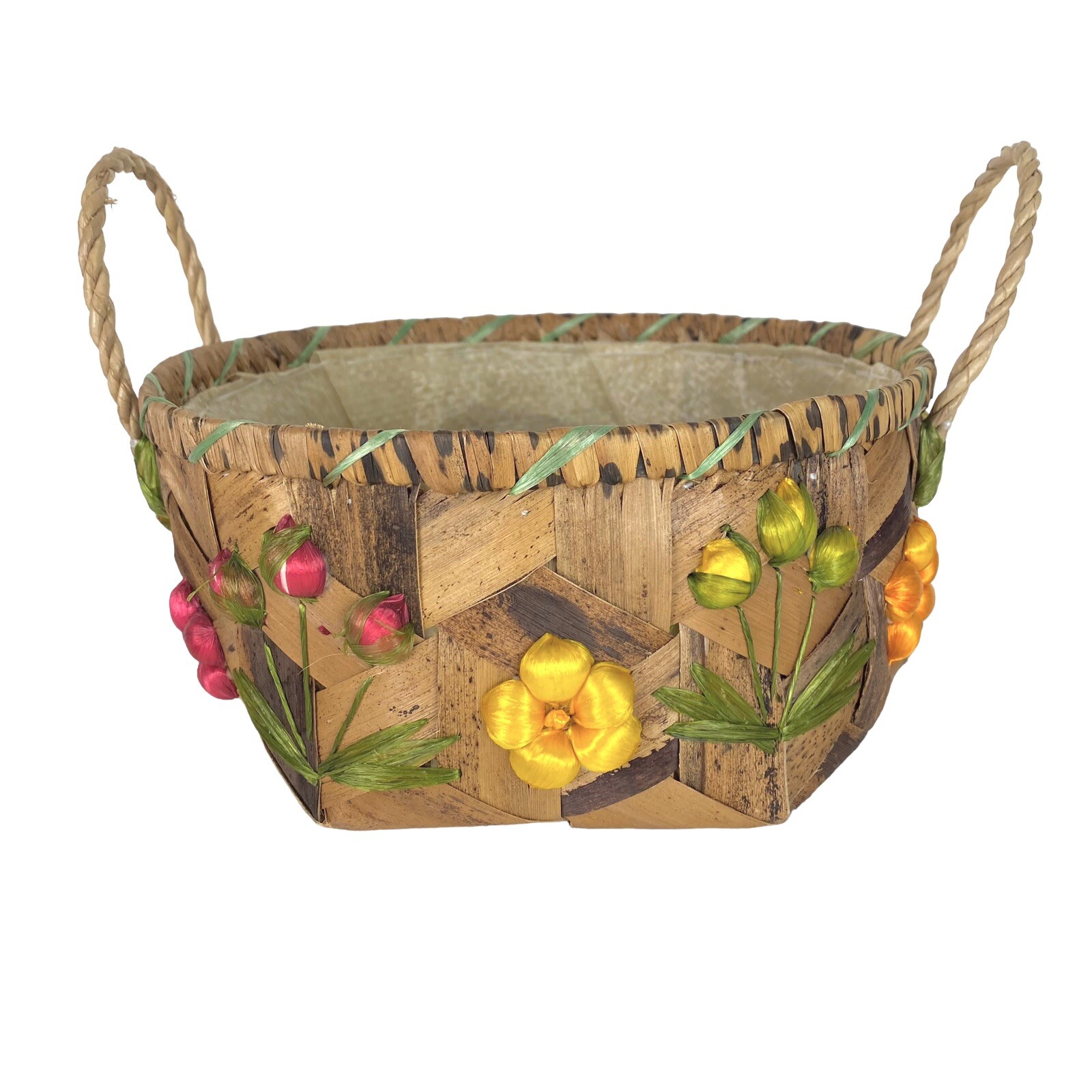 Straw Raffia Baskets Casserole Carriers Round Rectangle Fruits Lined Vintage