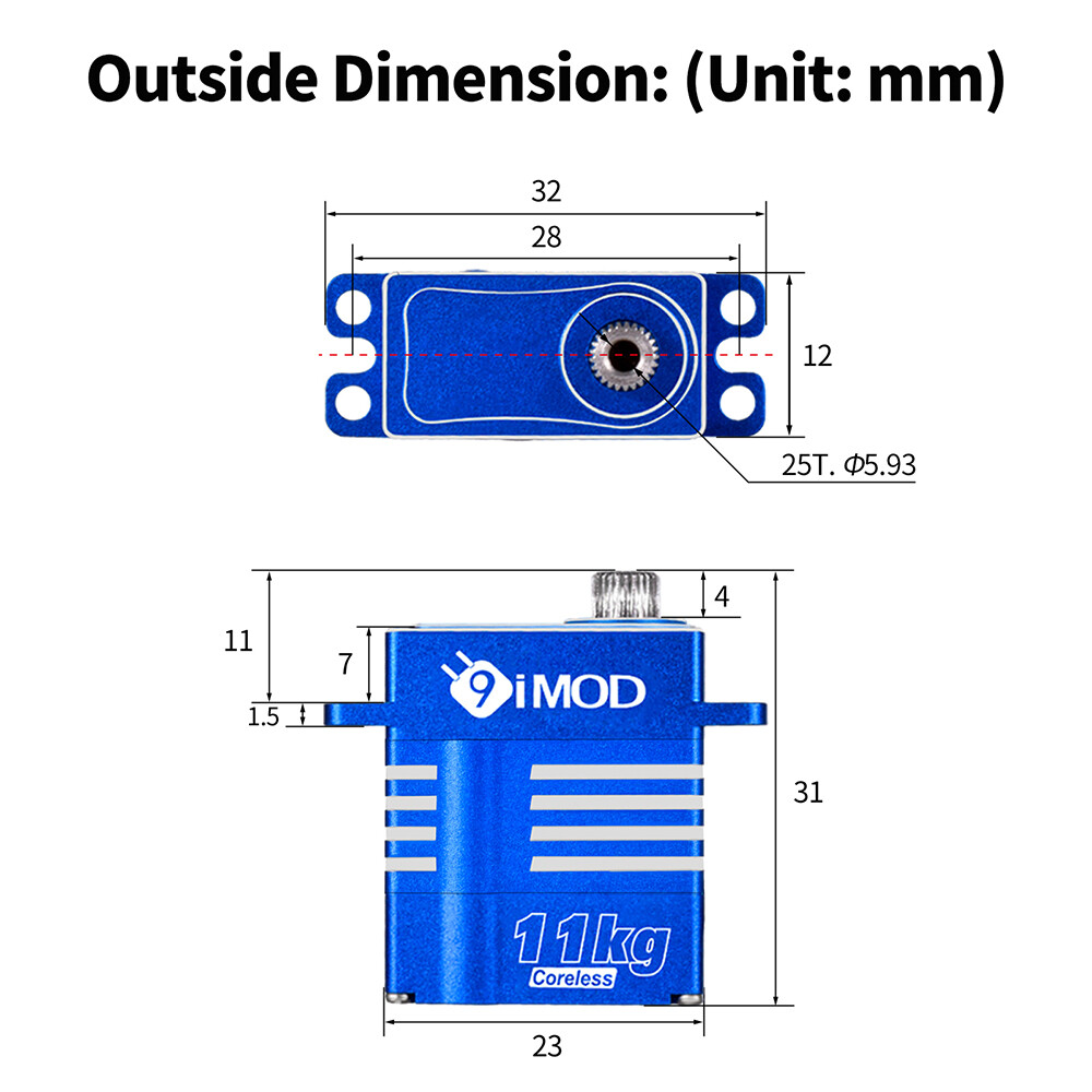 9imod 11 KG Digatal Servo Coreless Metal Gear for 1/8 1/10 1/12 1/18 RC Car DIY