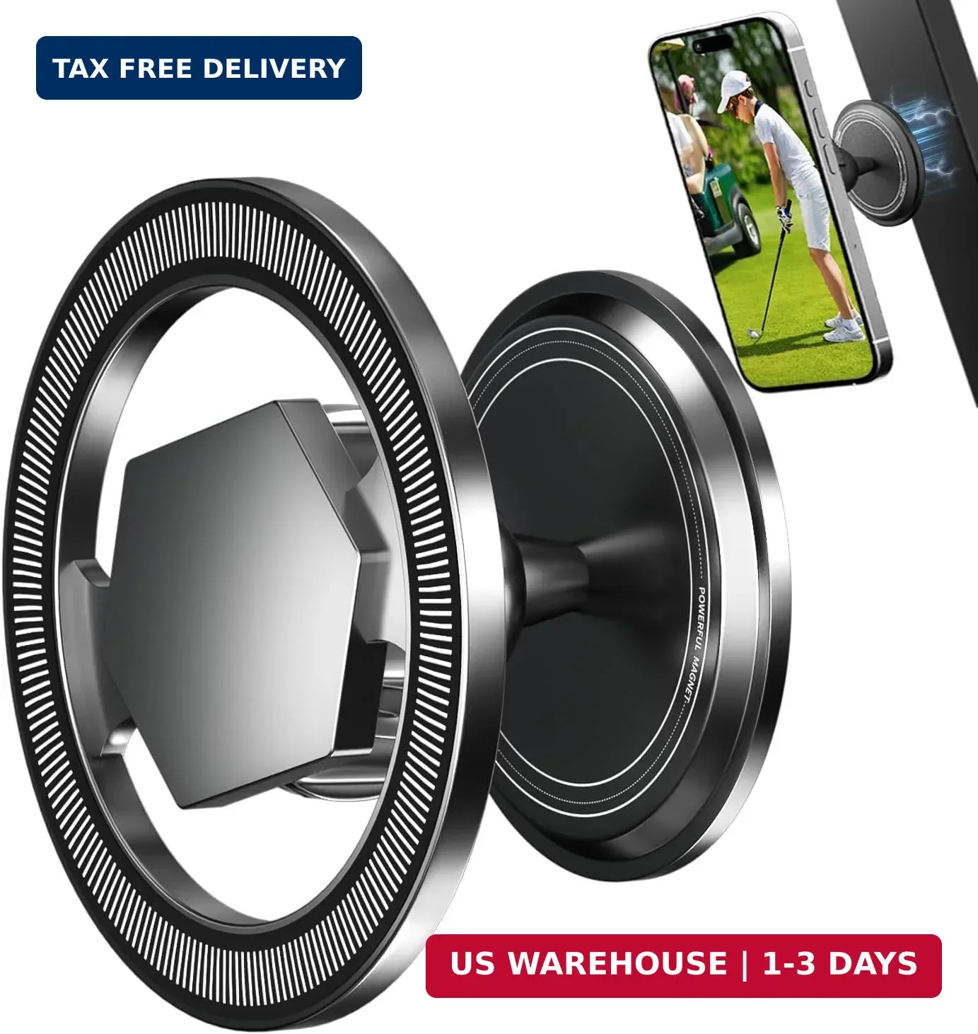 Magnetic Golf Cart Phone Holder, 360° Rotation Magnetic Phone Holder for Golf Ca