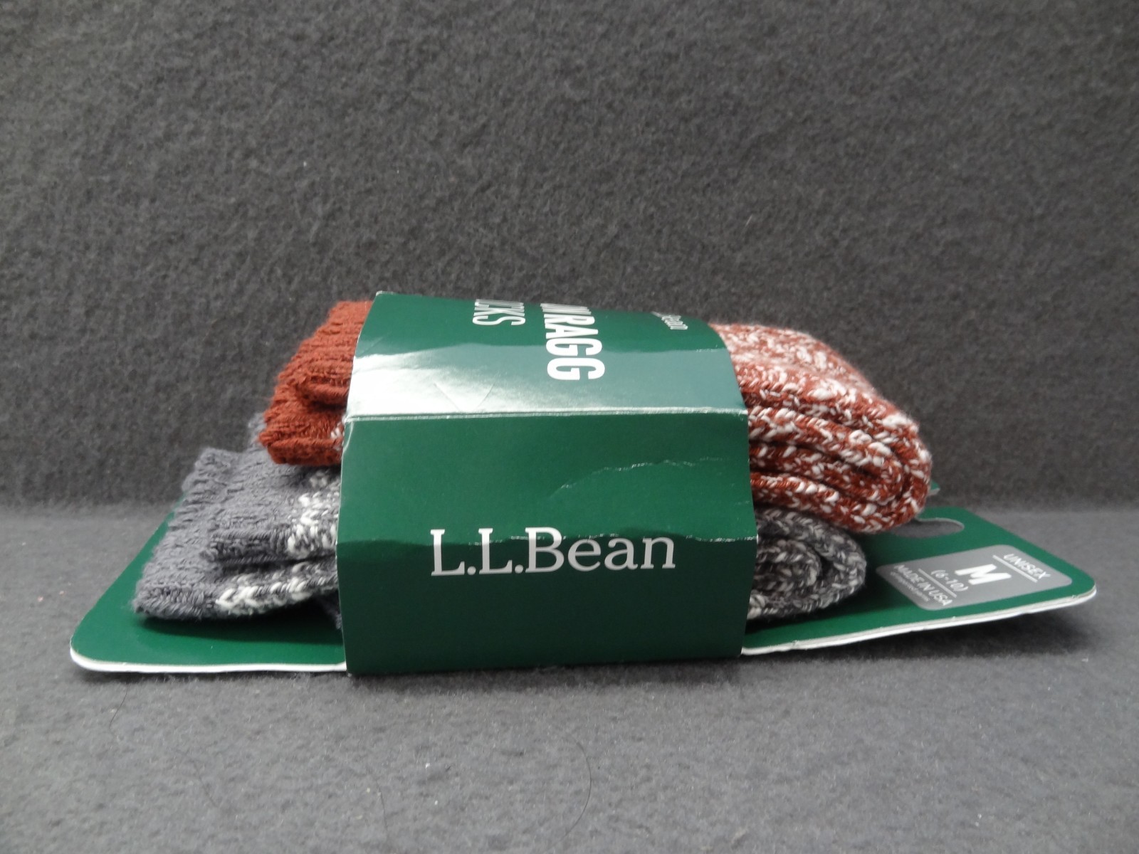 NEW LL Bean M 6-10 2-Pack Cotton Ragg Socks Knit Crimson Gray 510900 Made in USA