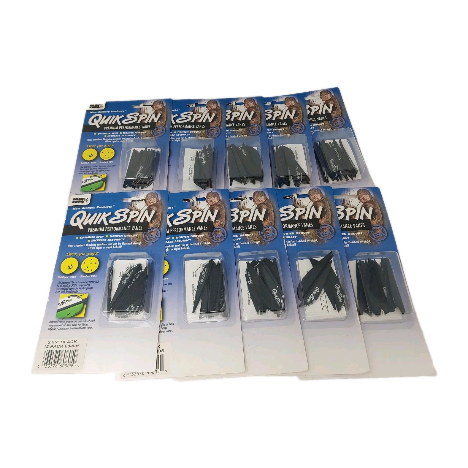 10x 12 Packs - 120 NAP Quik Spin 2.25" Premium Arrow Vanes: Black: 60-805 BULK