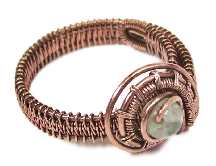 Moonstone Adjustable Ring, Woven in Copper Wire