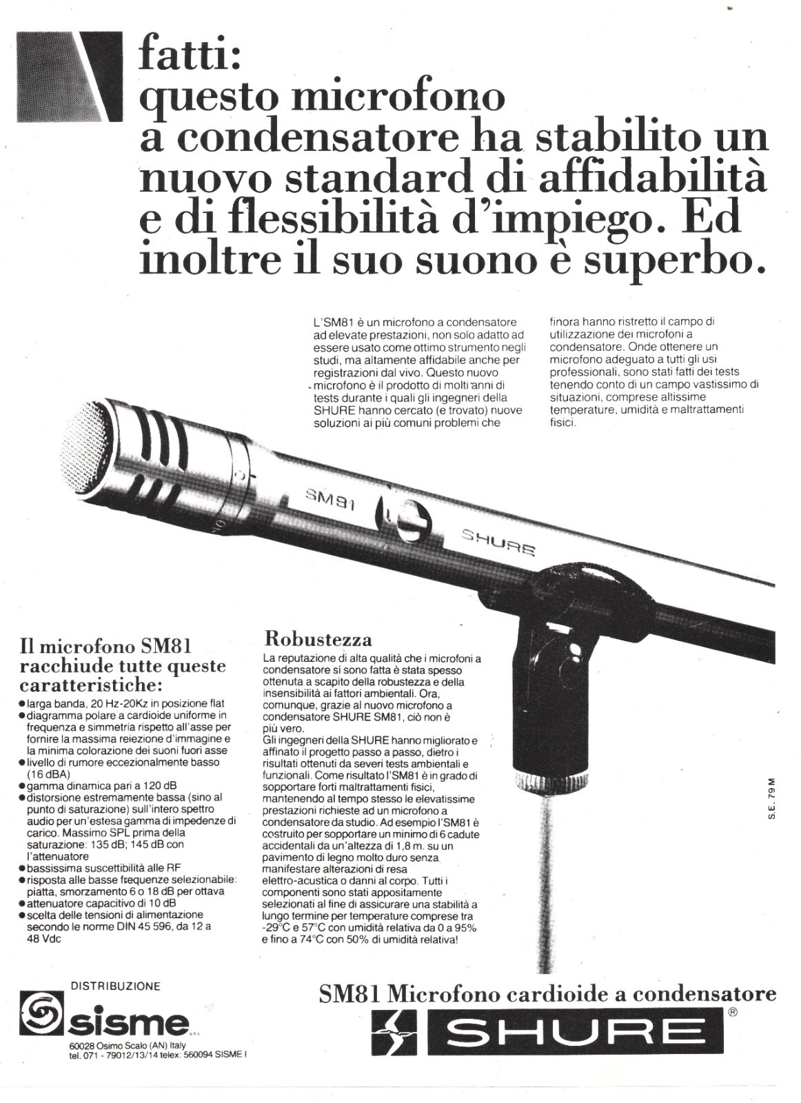 SHURE MS81 Vintage 1980 Italian Magazine Advertising 30x21 Advertising Microphone