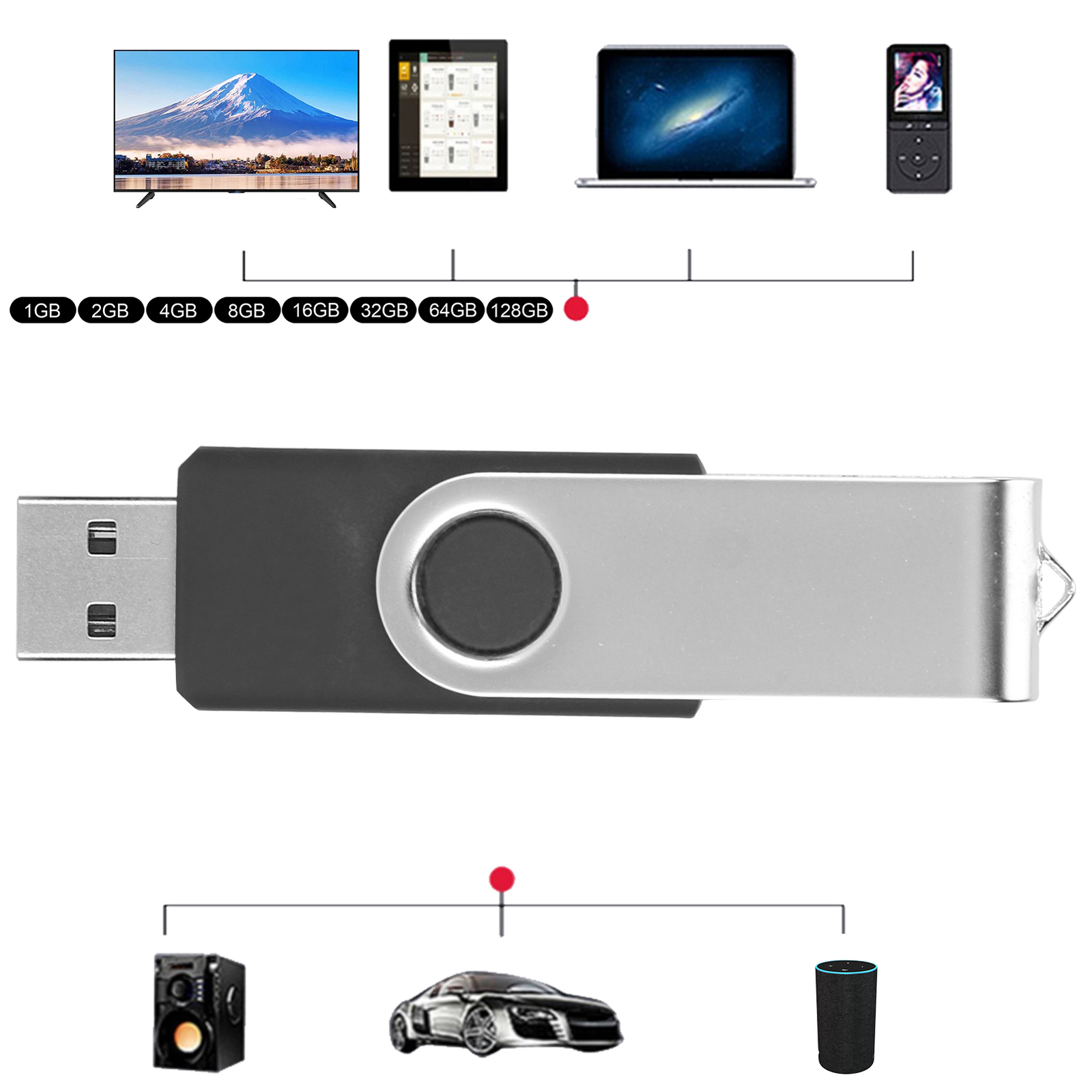USB Flash Drive Candy Black Rotatable Portable Storage For PC T