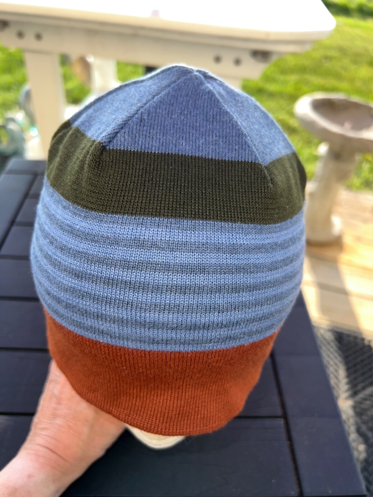 Patagonia Stocking Hat Rust Blue Green Gray solid stripes OSFA EUC