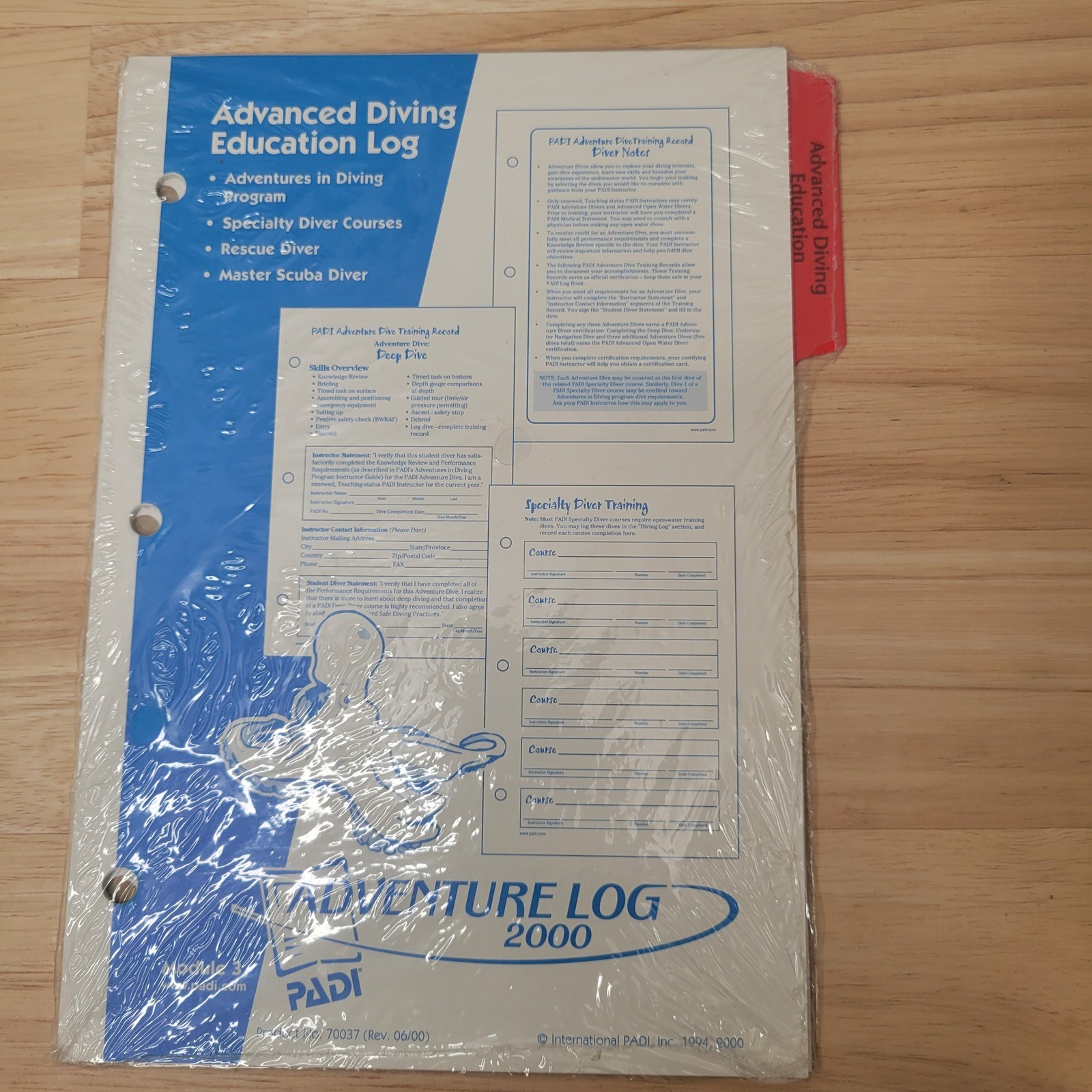 Vtg PADI Advanced Diving Education Log  White Adventure Log 2000 Module 3