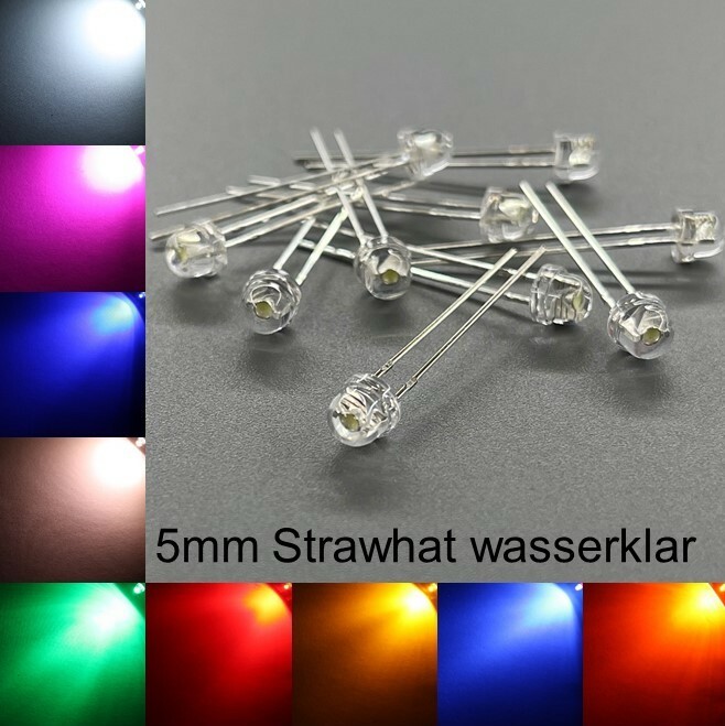 5mm LEDs Strawhat Water Clear All Colours Including Resistors Light Emitting Diodes LED