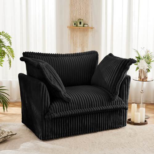 Slip-covered Armchair with 1 Big Back Cushion and 2 Big Toss Pillows Corduroy
