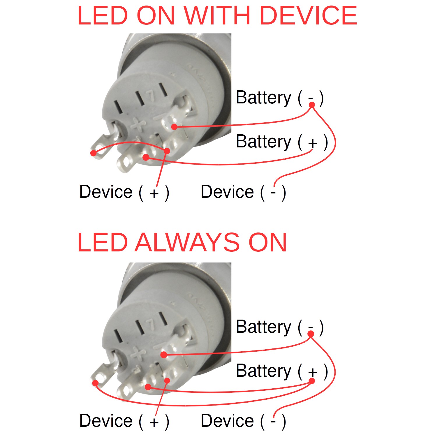 16mm 12V LED Momentary Push Button Black Metal Power Switch, Red