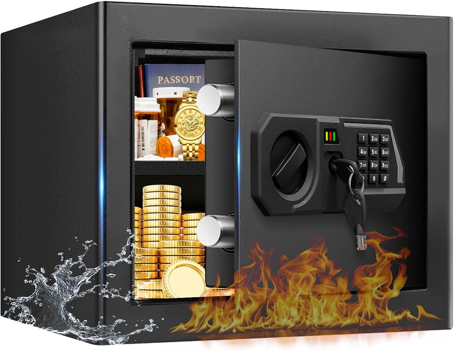 Fireproof Digital Safe Box with Alarm, Removable Shelf for Home Valuables