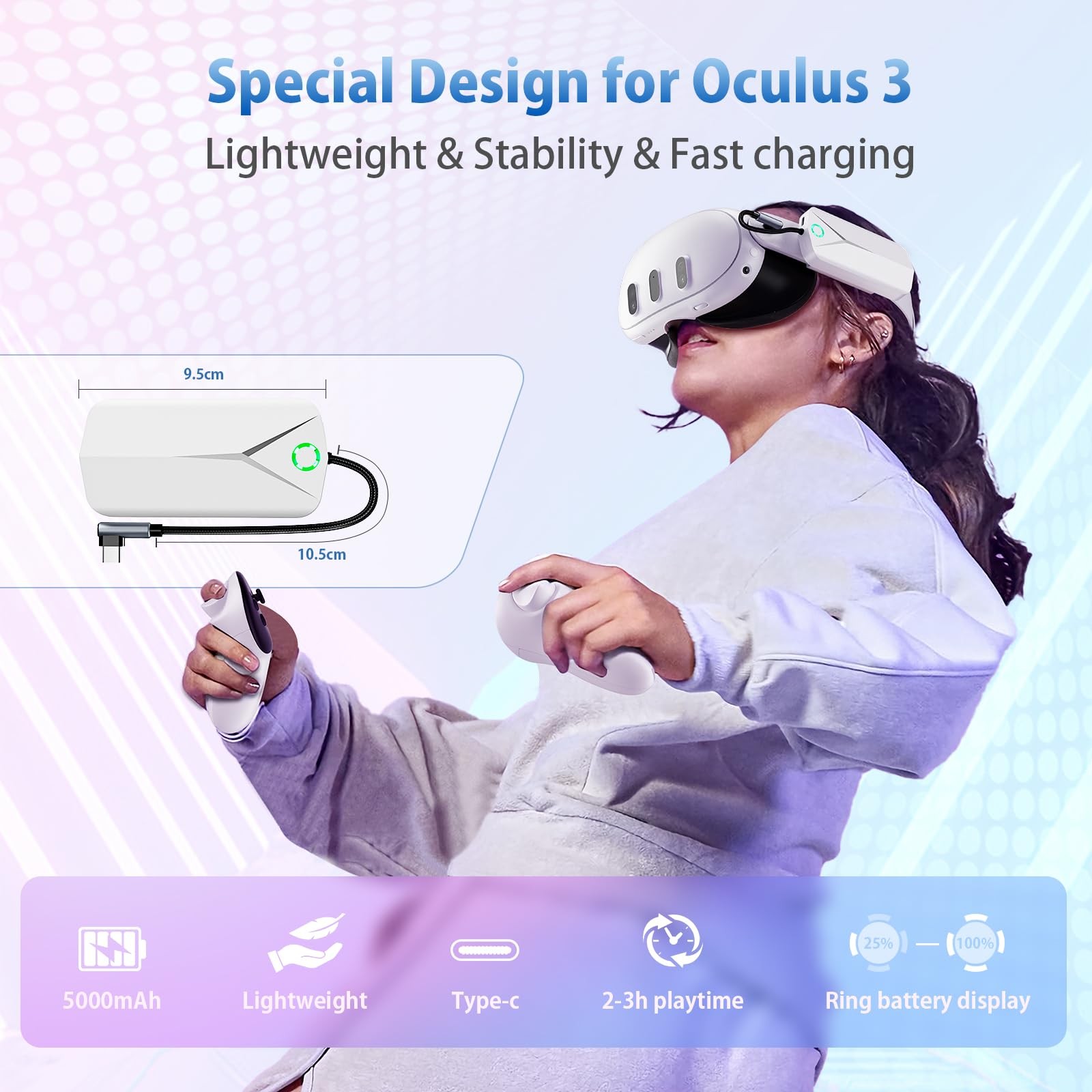 Battery Pack for Meta Quest 3/2, 5000mAh Extended Battery Charger for Oculus ...