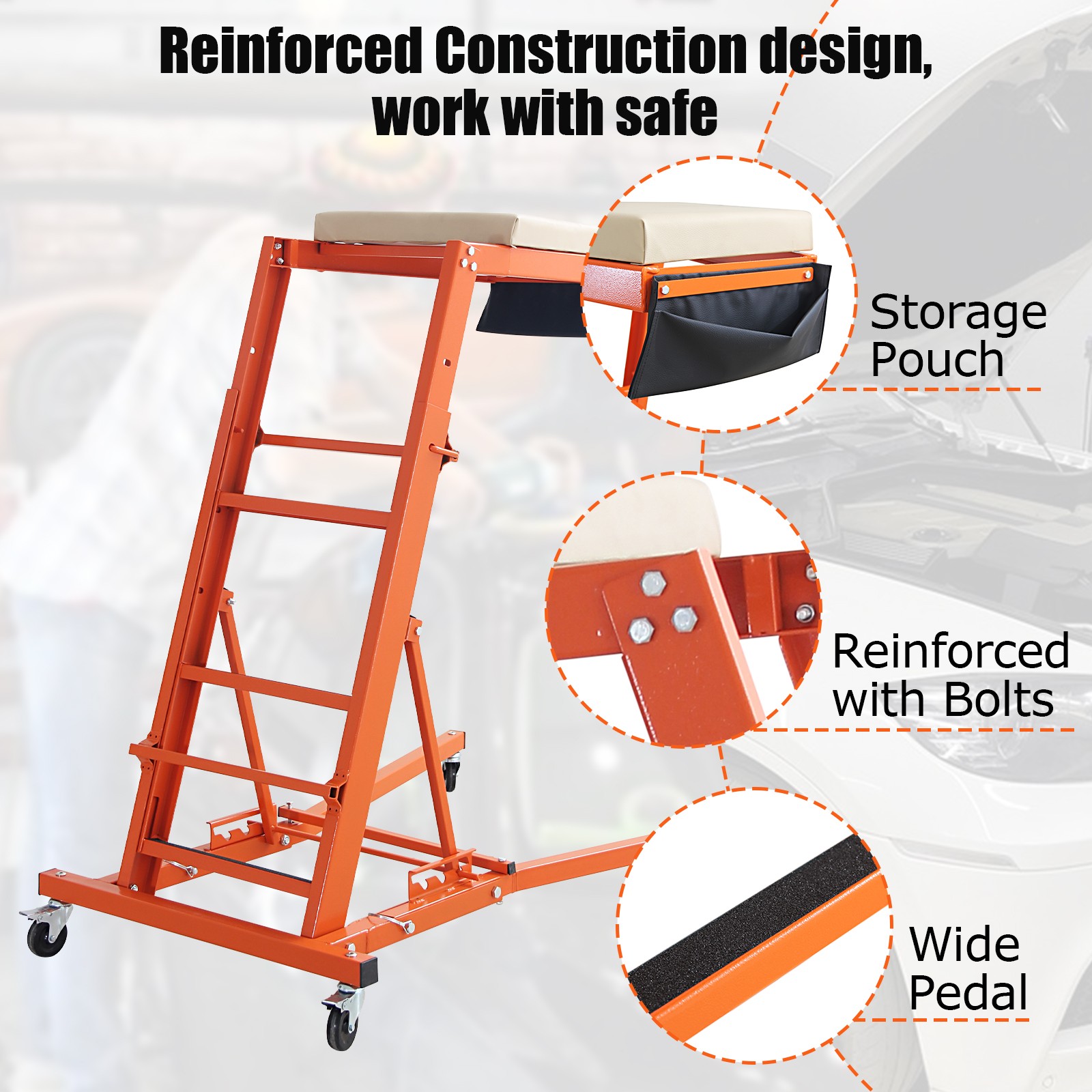 48"- 66" Topside Automotive Creeper, Engine Topside Creeper, 400LBS Capacity