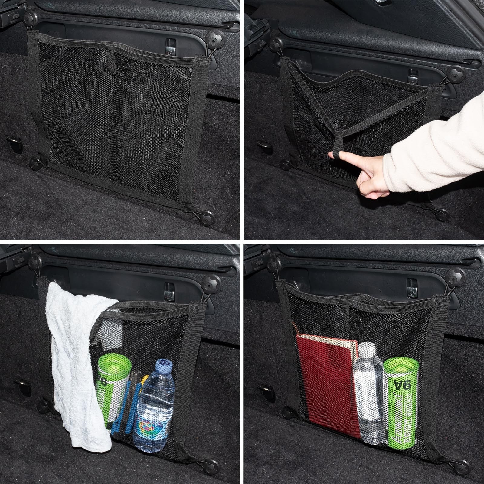 2 Pack Small Cargo Net Pocket Storage Mesh Netting Organizer with 8 PCS Mount...