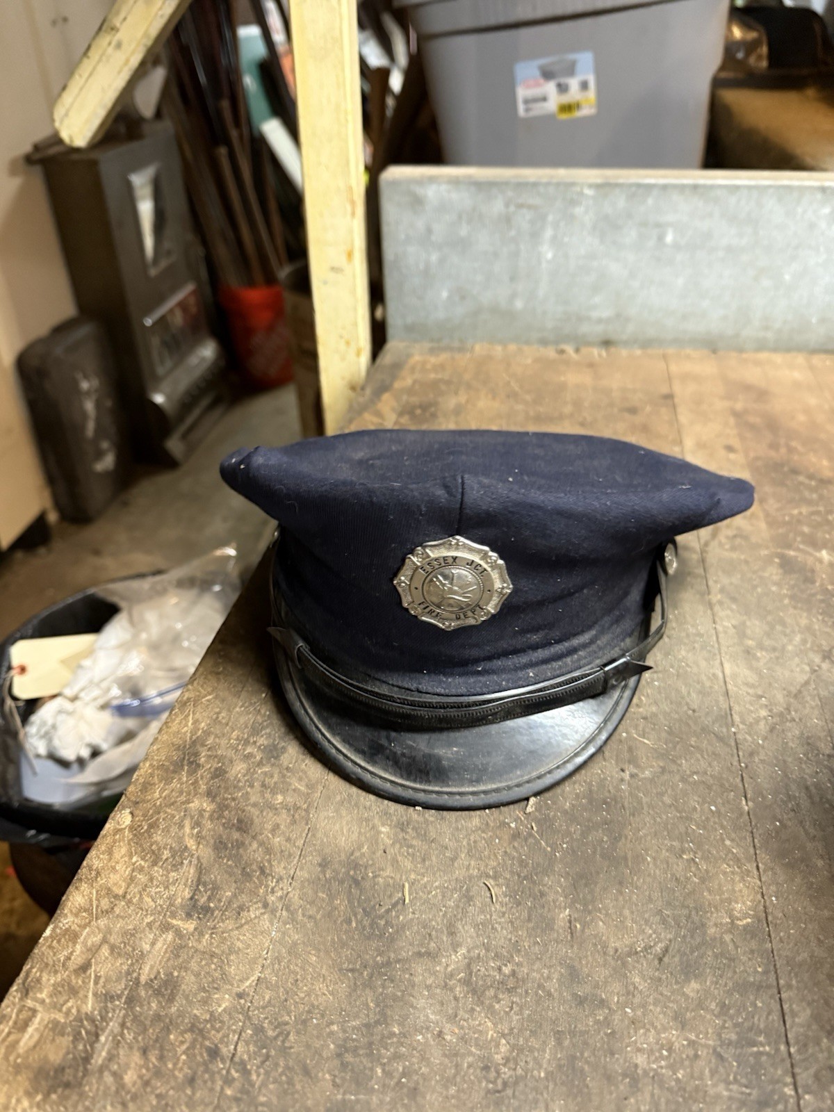 Vintage Obsolete Essex JCT VT Fire Dept Russell Uniform Workwear Hat Cap Badge