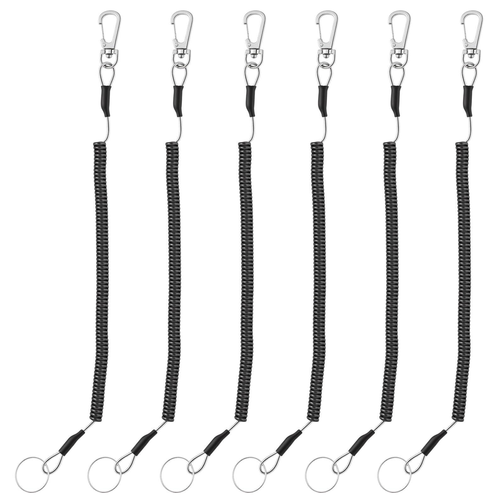 Retractable Coiled Lanyard Spring Fishing Tool with Carabiner and Split Ring