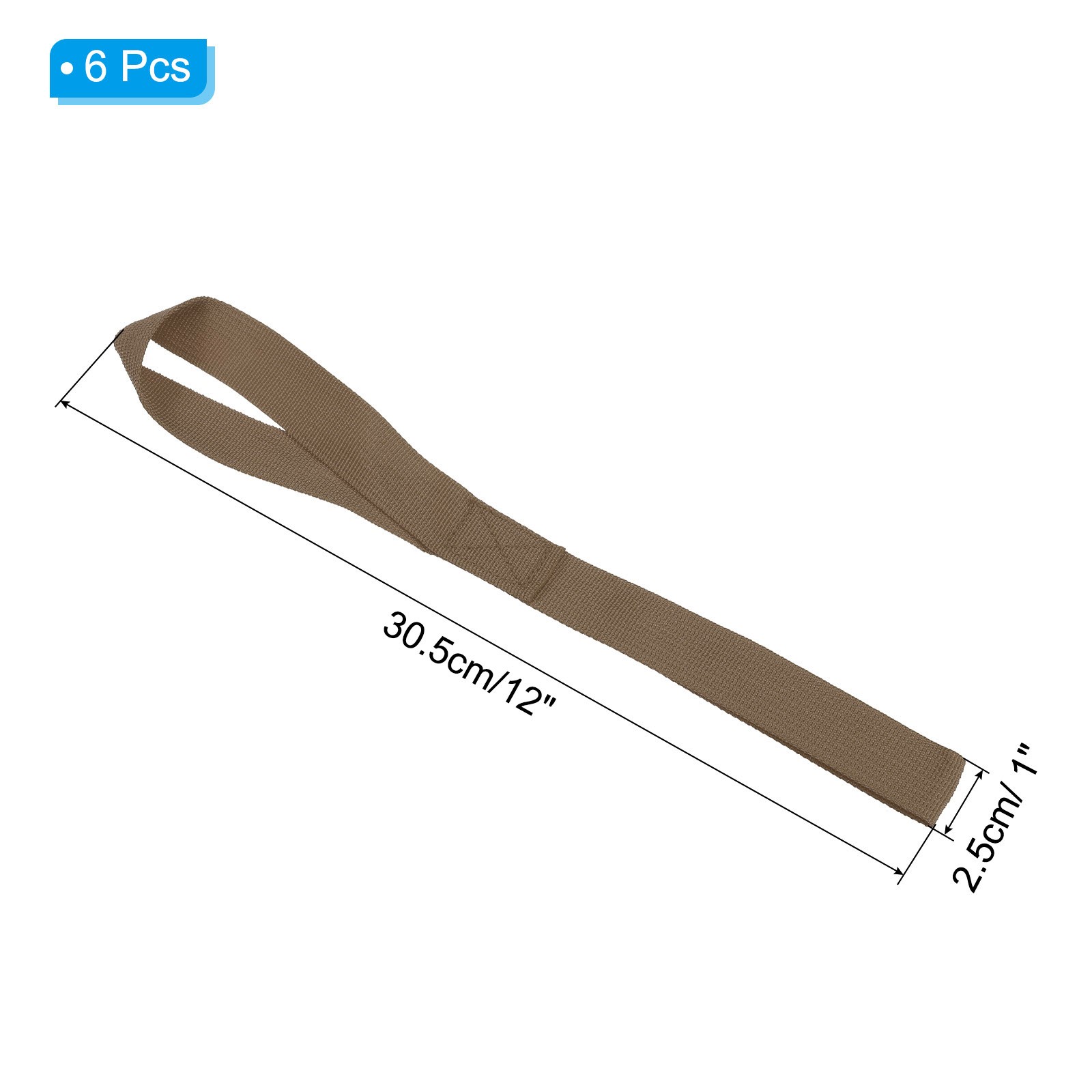 6Pcs Soft Loop Tie Down Straps 12"x1" 220lb Load Capacity, Khaki