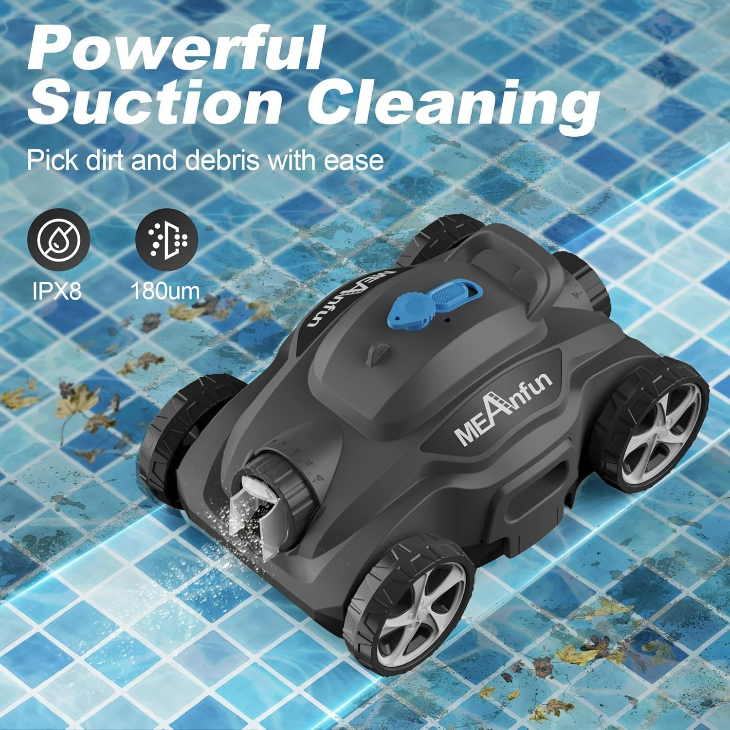 CORDLESS BLUE ROBOTIC POOL CLEANER Meanfun MF-PC01 GRAY NEW