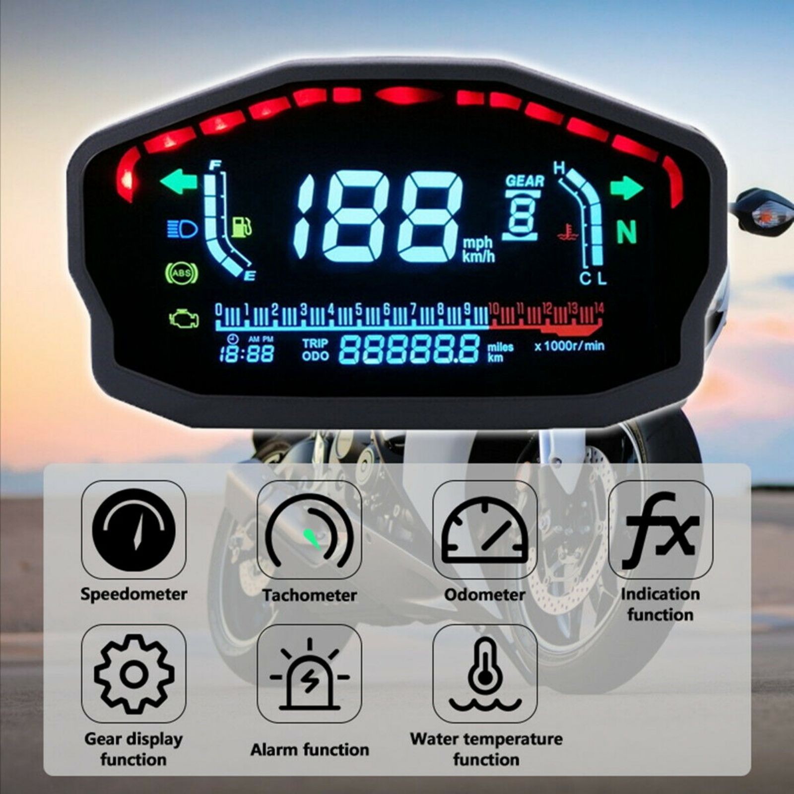 Motorcycle Speedometer LCD Digital Tachometer Odometer DC 8-12V Gauge Universal