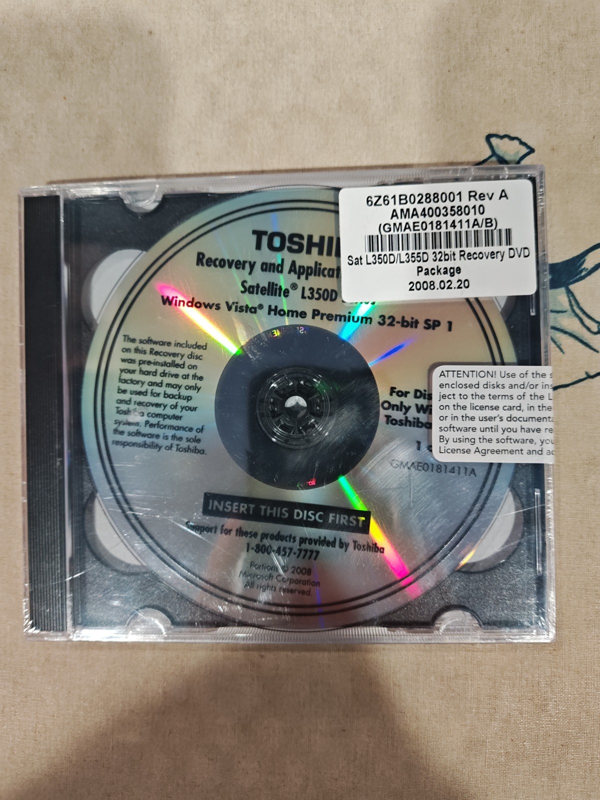 New TOSHIBA Satellite L350 SERIES - Recovery Media Disc Windows Vista Home