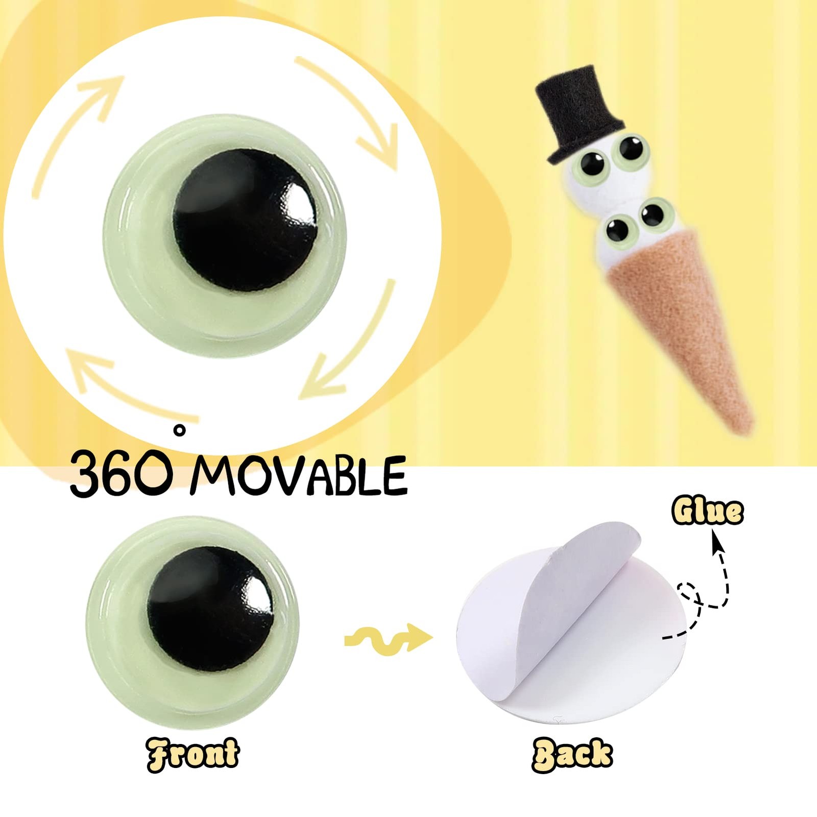 TOAOB 300pcs Glow in The Dark Wiggle Googly Eyes Self Adhesive Luminous Googl...