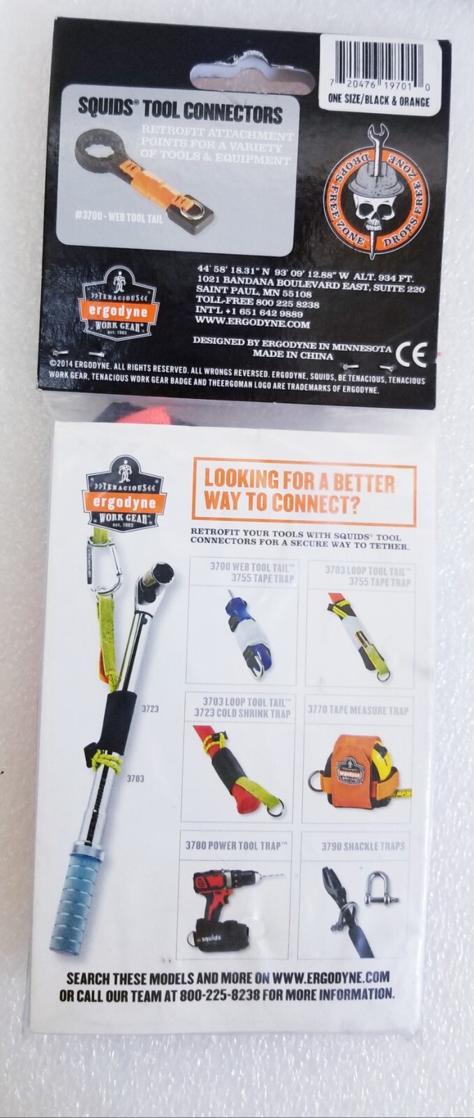 NEW ERGODYNE Squids Tool Connectors WEB TOOL TRAIL -capacity 2 lbs (ONE SIZE)