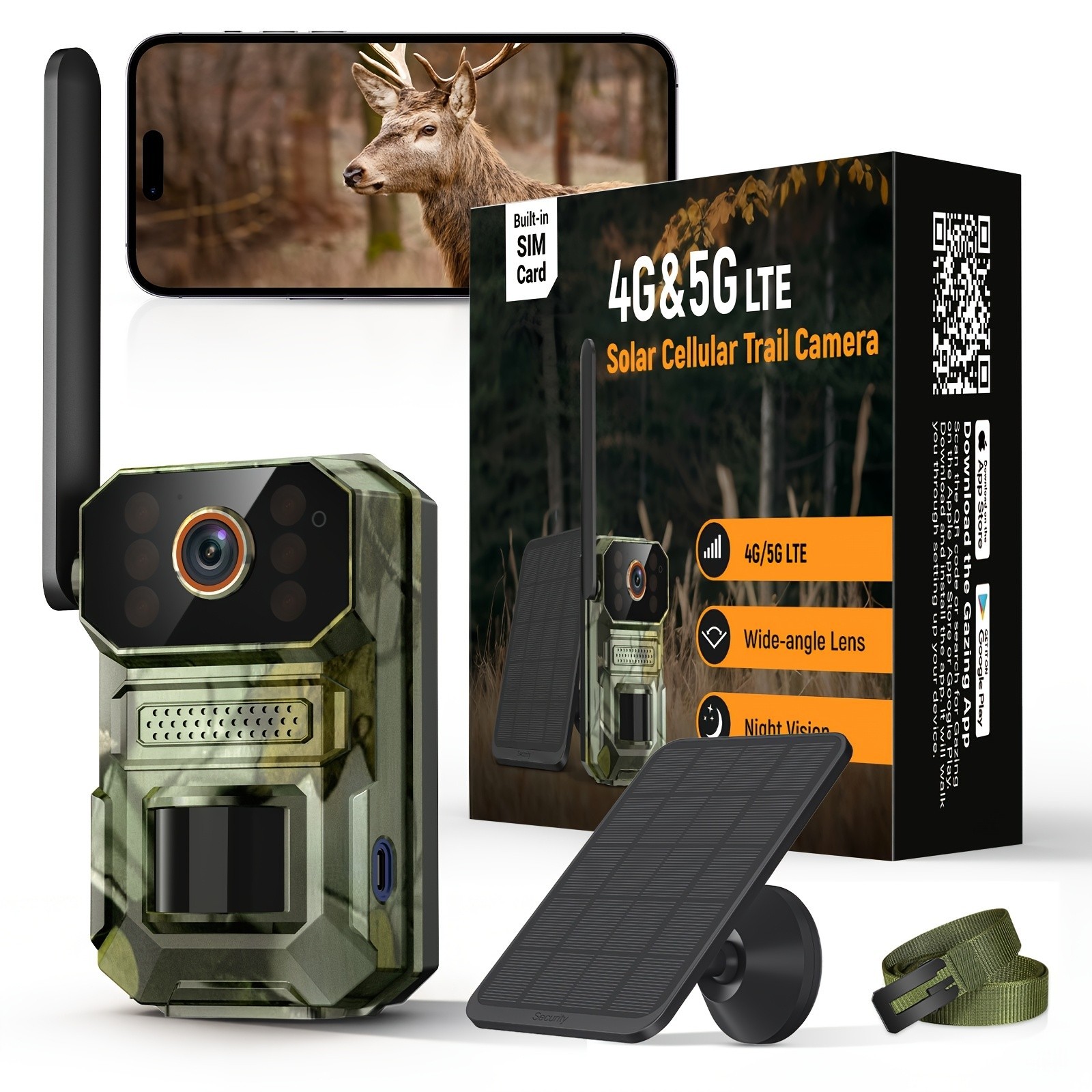 Hunting Trail Camera Solar 4G 5G Cellular 2K QHD 30MPSecurity Cam System