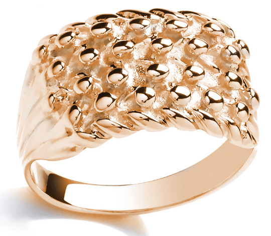 Solid 9ct Yellow Gold on Silver 4 Row Keeper Ring size M