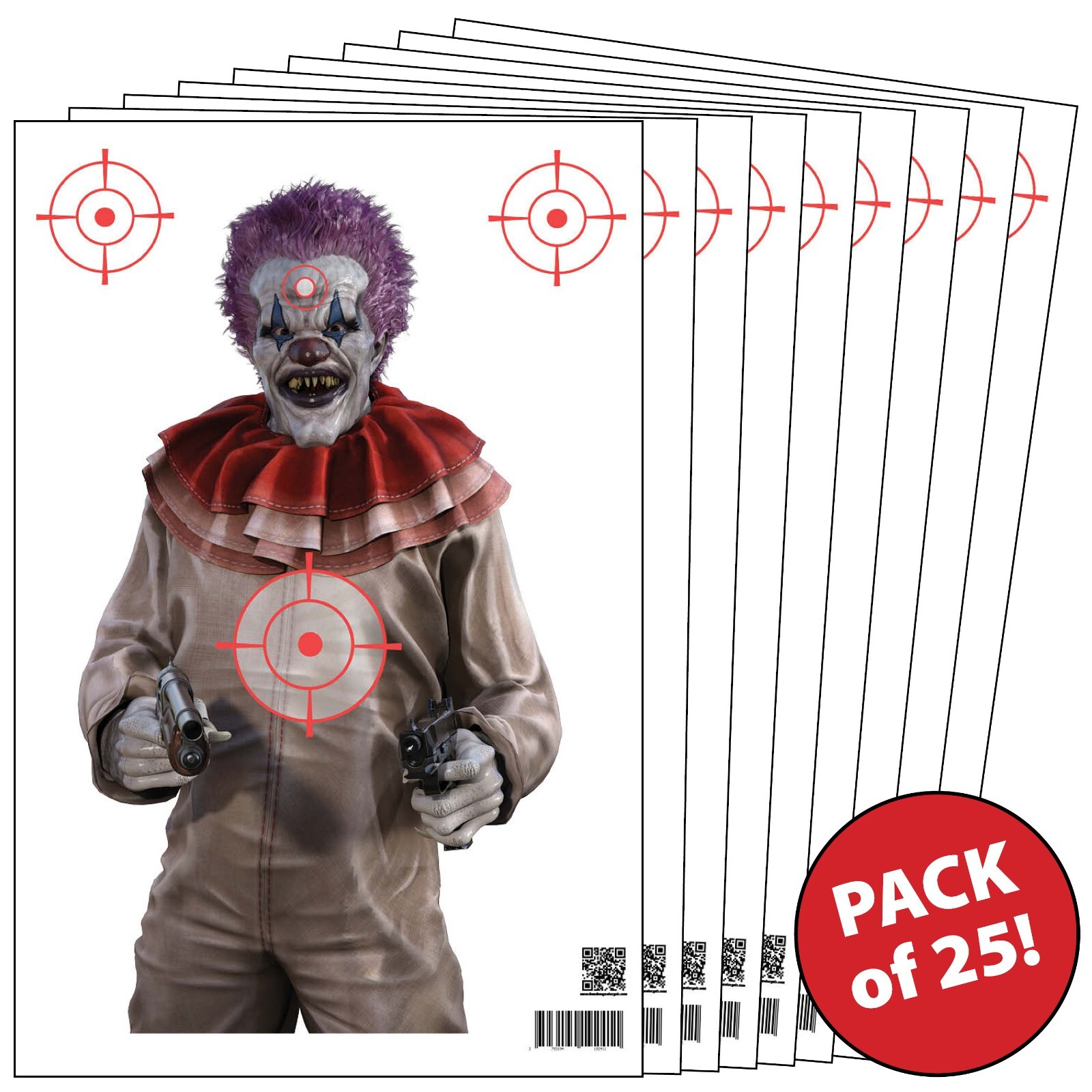 25 Paper Shooting Targets Gun Range Pistol Rifle Handguns 3D Armed Clown 12x18