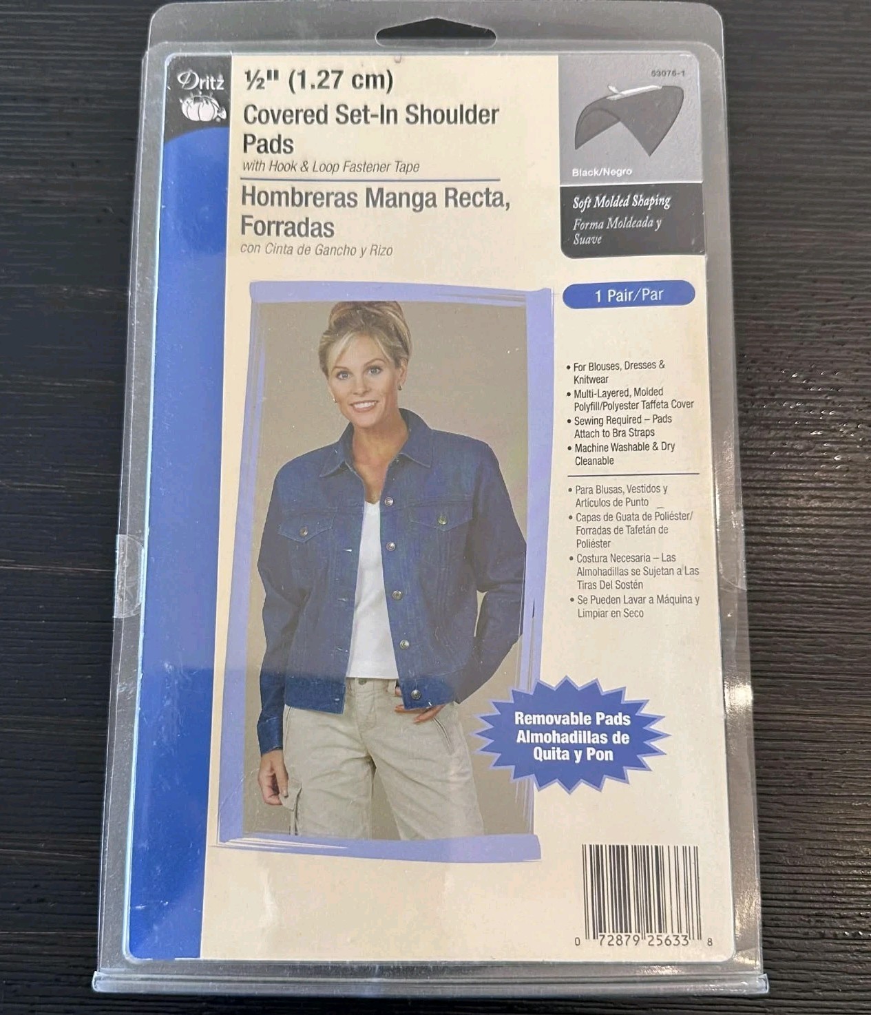 Dritz Covered Set In Shoulder Pads 1/2 Inch Black Sewing 1 Pair New