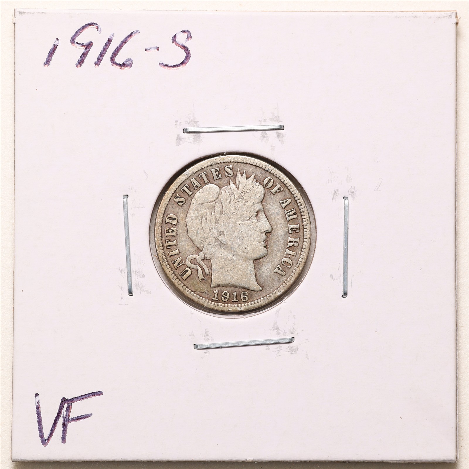 1916-S 10C Barber Liberty Head Dime in VF Condition #RK111