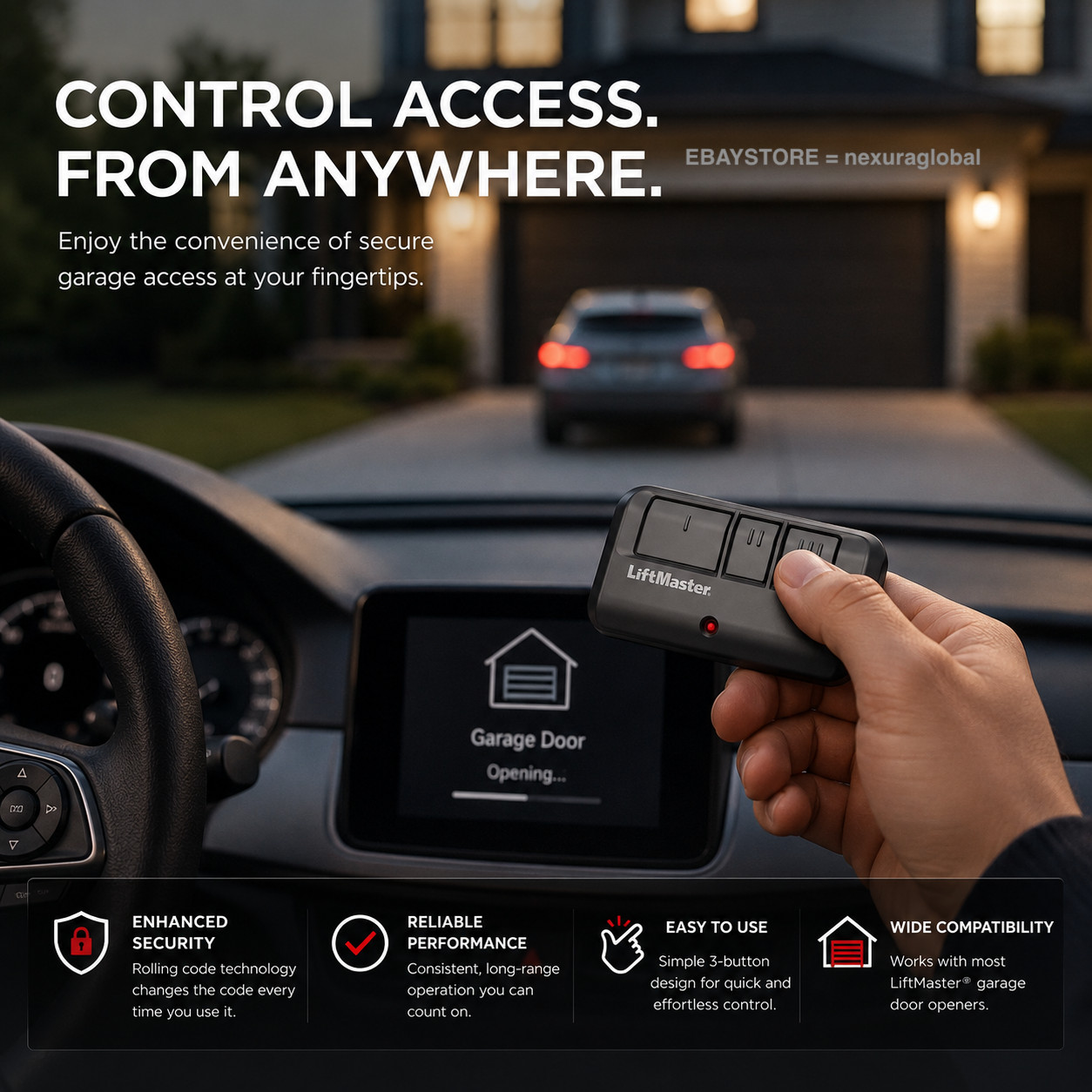LiftMaster 893MAX 3 Button Visor Remote Control Garage Door Opener Transmitter