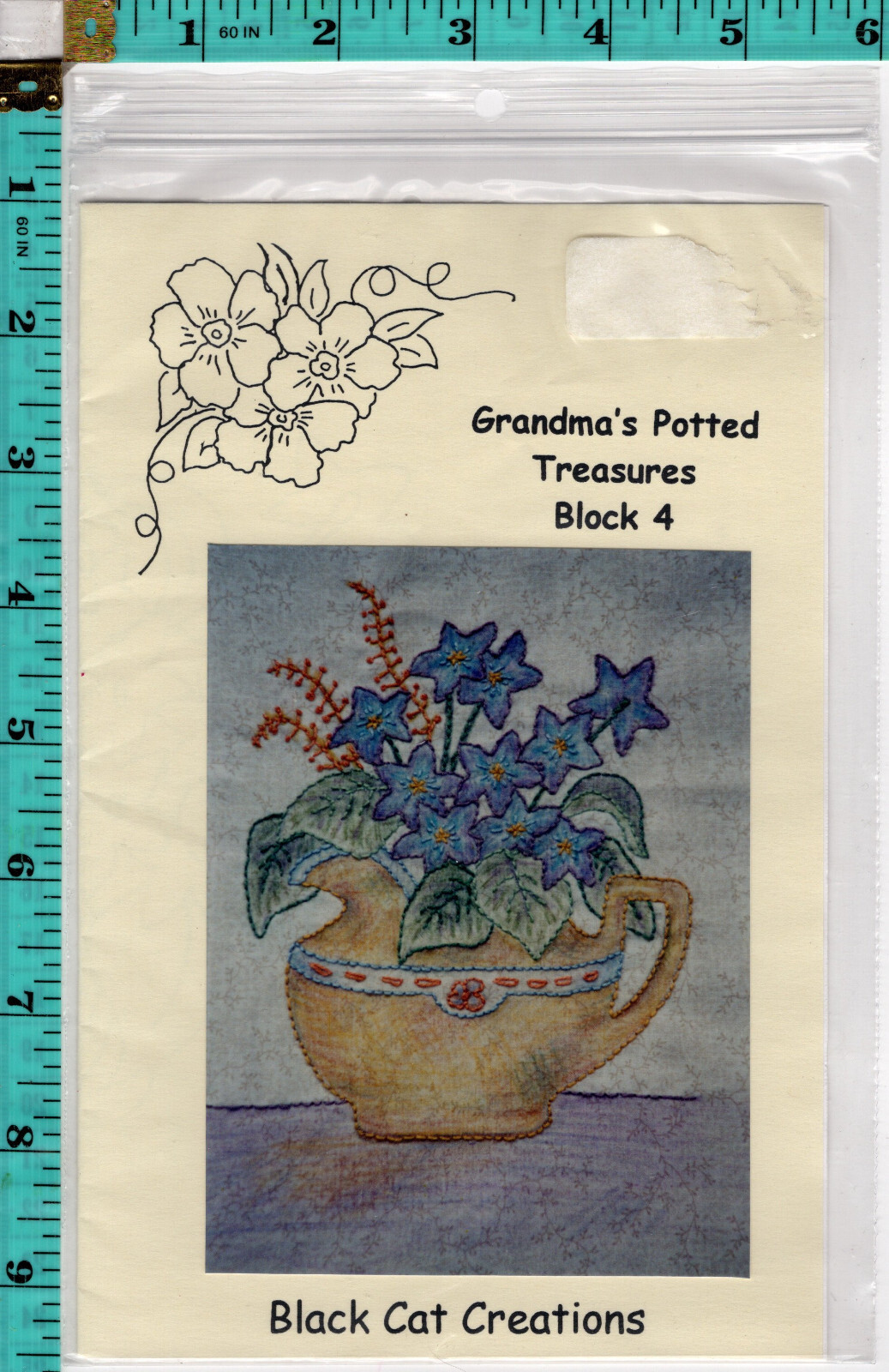 Grandma's Potted Treasures Blk 4 Black Cat Creations Quilt Instructions Star Flo
