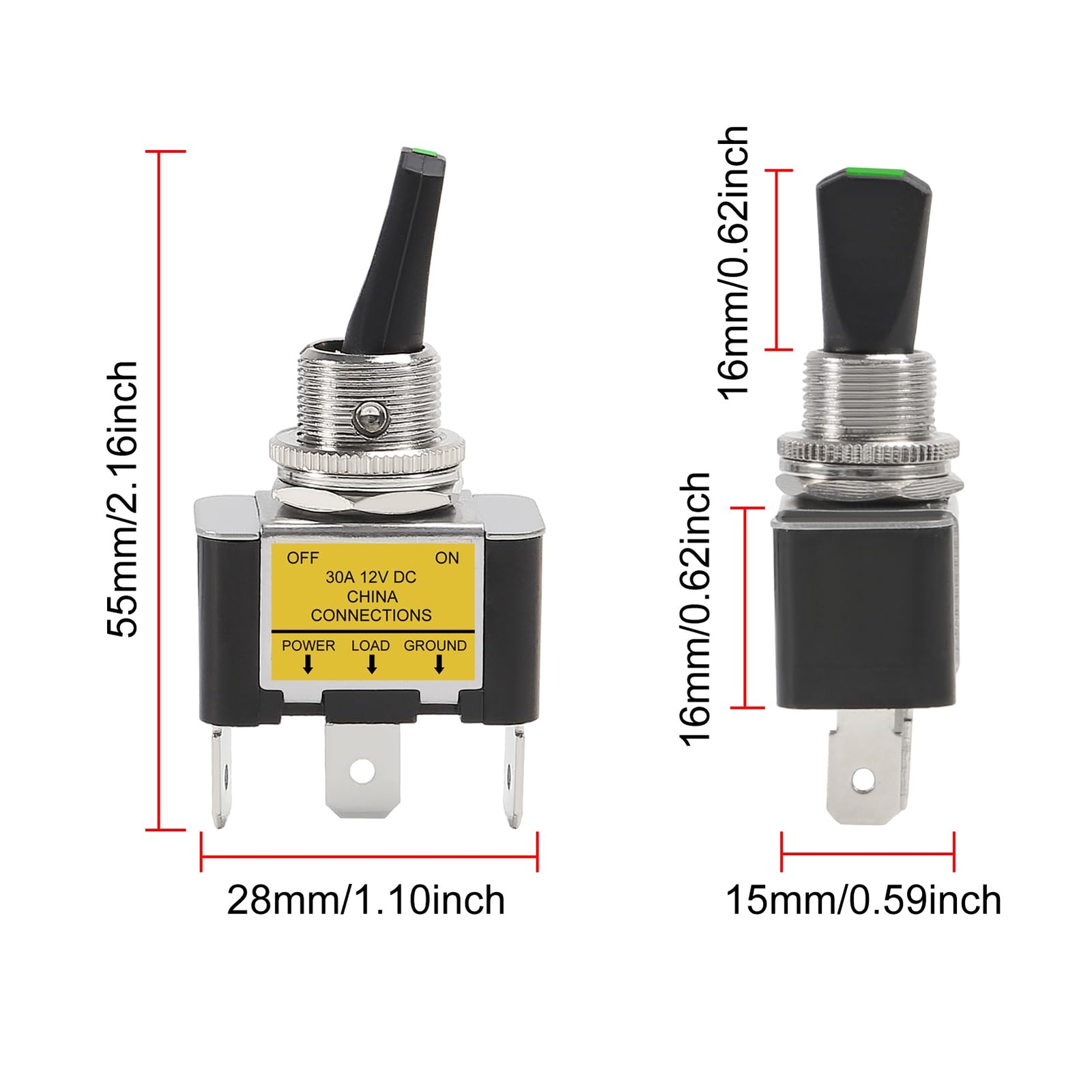 4PCS Green LED Toggle Switch 30 Amp 12 Volt Toggle Switch SPST ON Off 2 Posit...